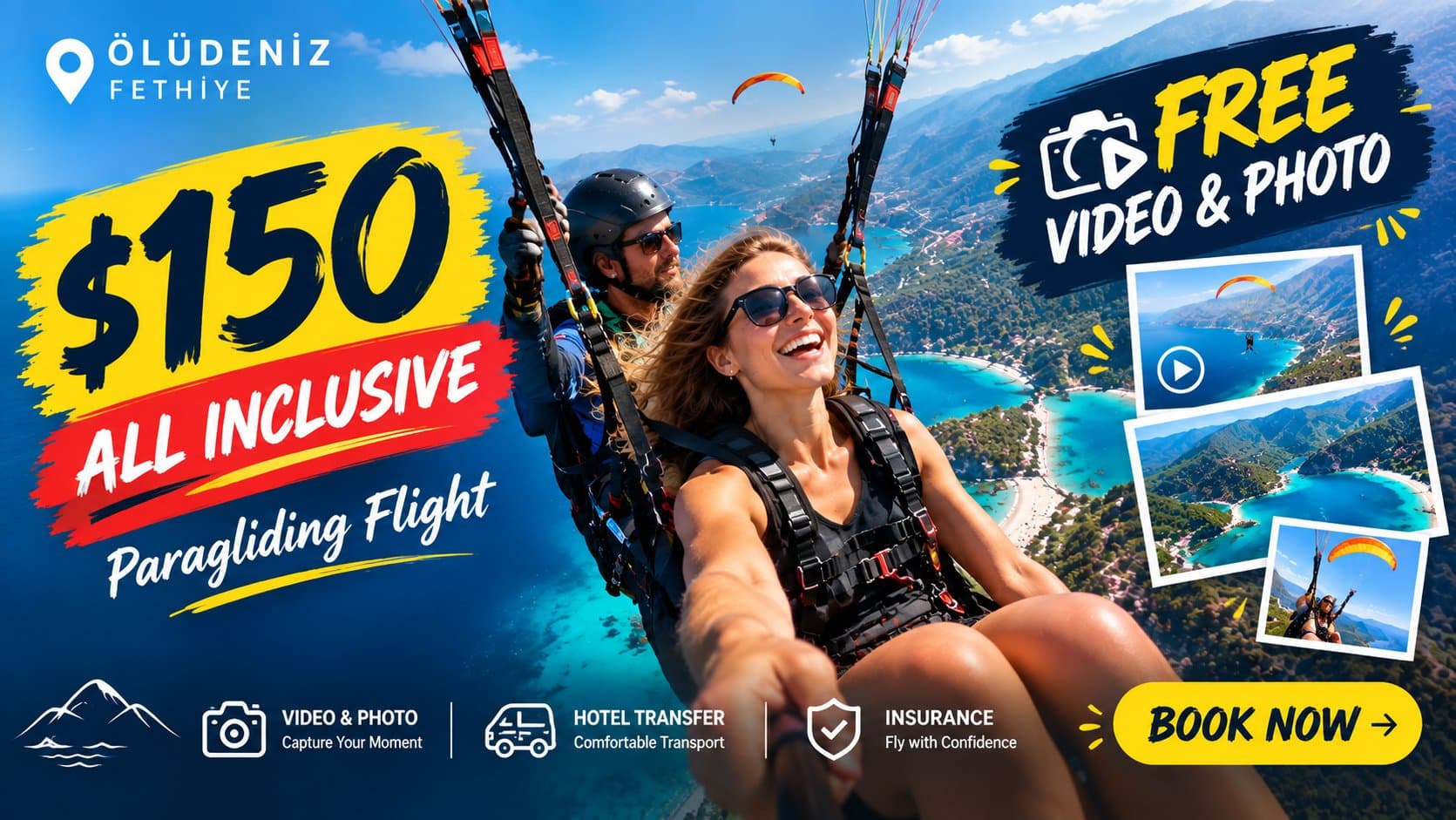 $150 all-inclusive paragliding flight in Ölüdeniz — free video & photo included